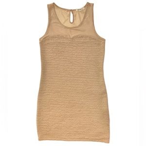 Forever 21 Scoop Neck Sleeveless Beige Bodycon Mini Dress w Mesh Neckline Detail
